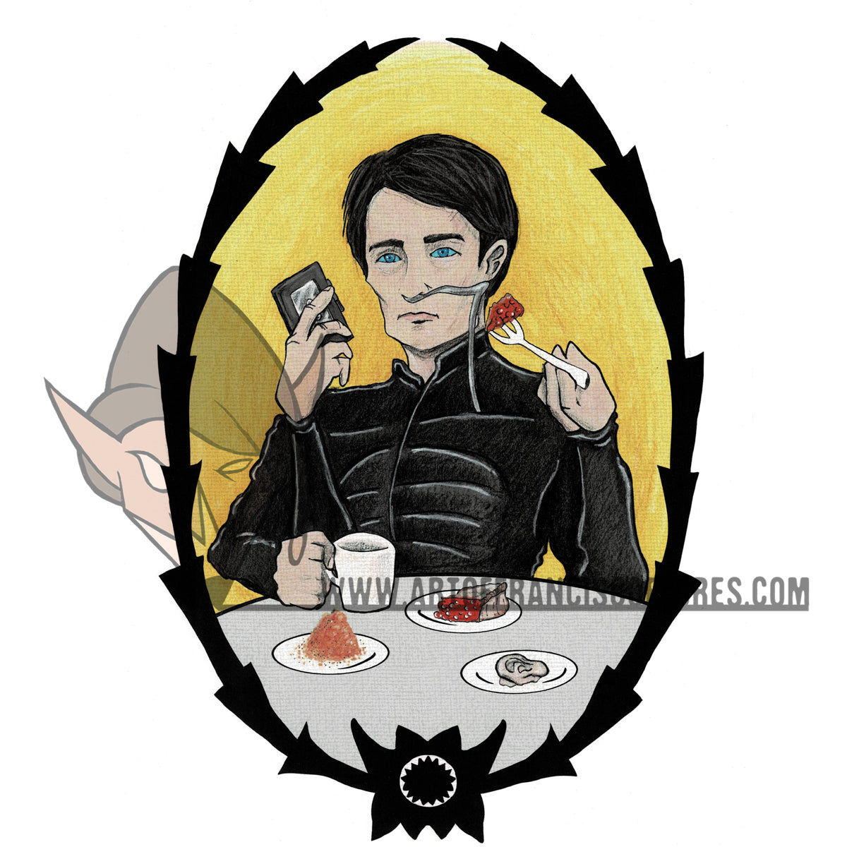 Framed Breakfast at David's Dune Blue Velvet Twin Peaks Oval Print