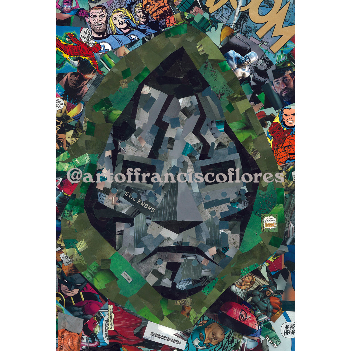 Doctor Doom Comic Book Collage 4x6 Postcard